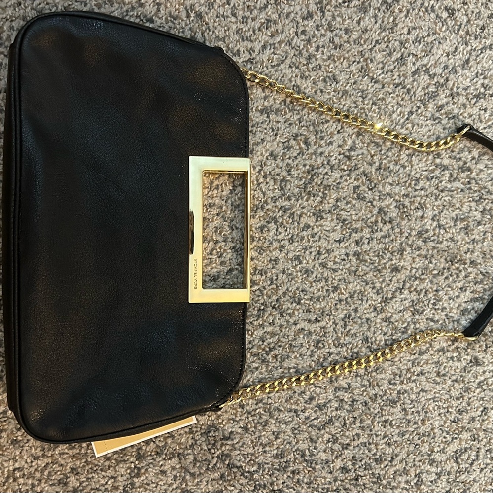 NWT Michael Kors Black Clutch with Gold Accent - Picture 4 of 5